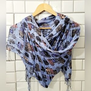 Dickins & Jones Ladies Soft Blue Scarf Theme Neighborhood Houses Medium Weight 1